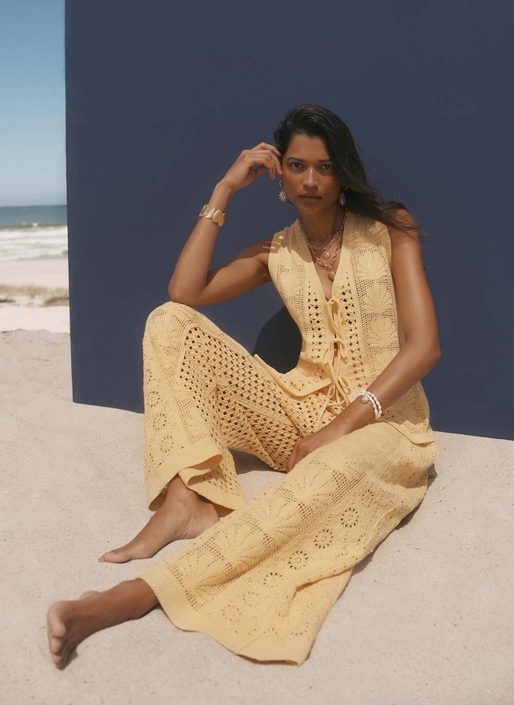 Yellow Crochet Shell Trousers