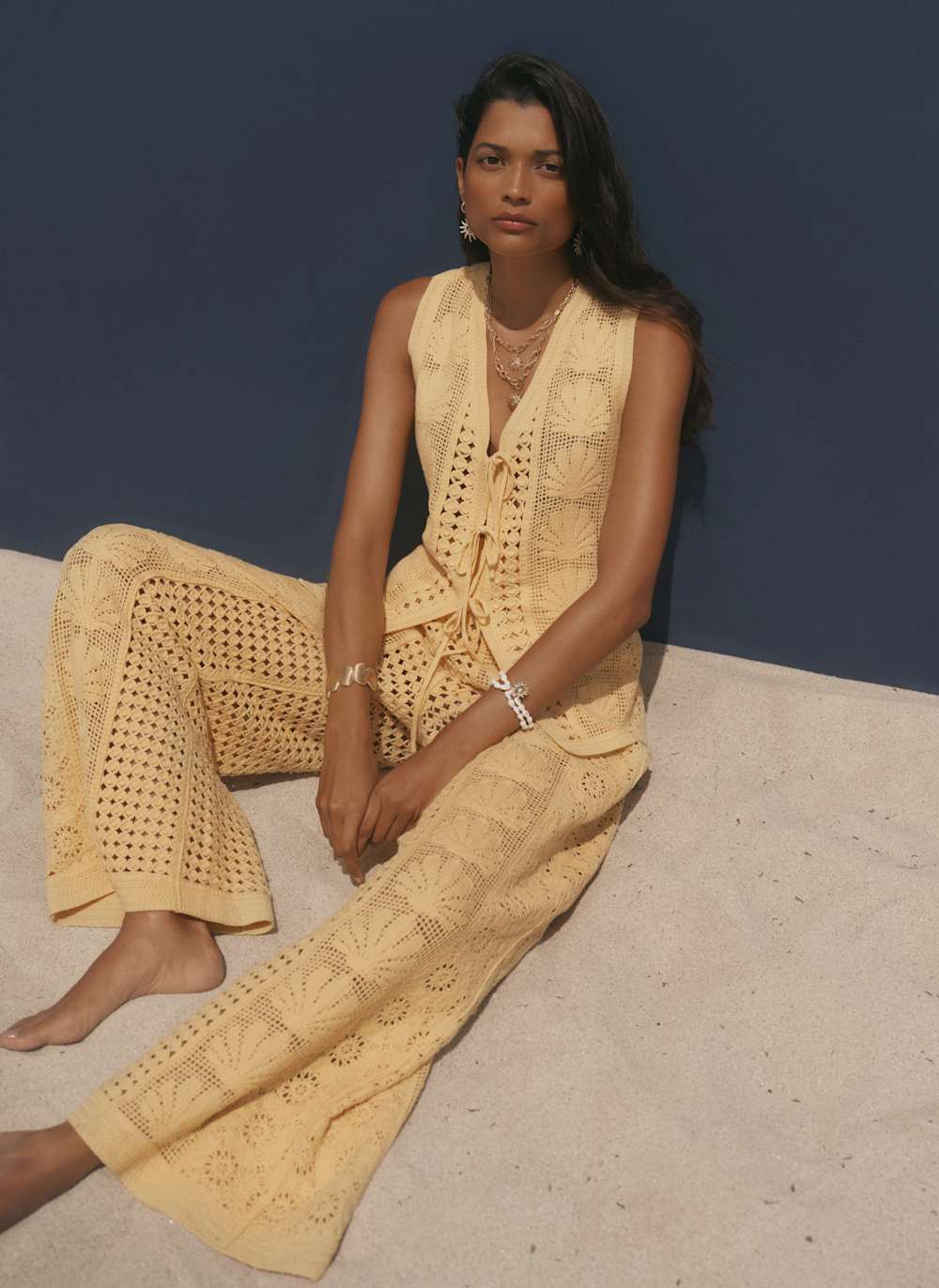 Yellow Crochet Shell Trousers