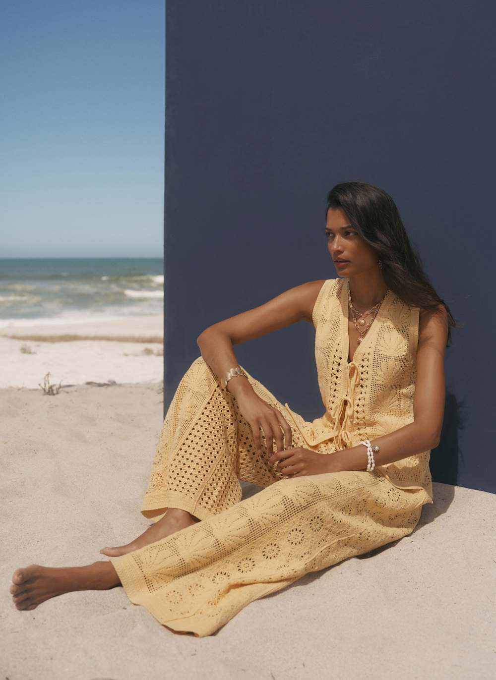 Yellow Crochet Shell Trousers