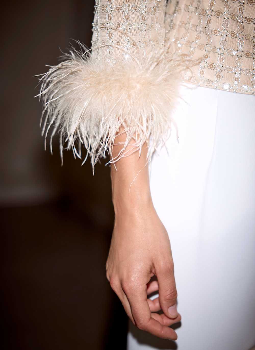 Pink Embellished Feather Trim Top