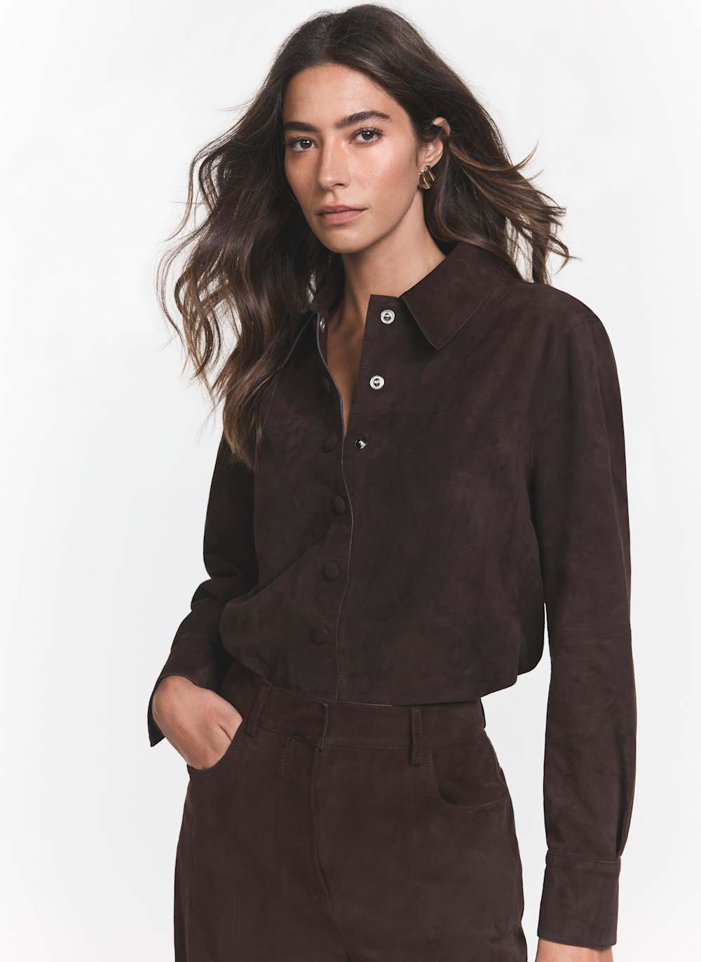 Brown Suede Long Sleeve Shirt