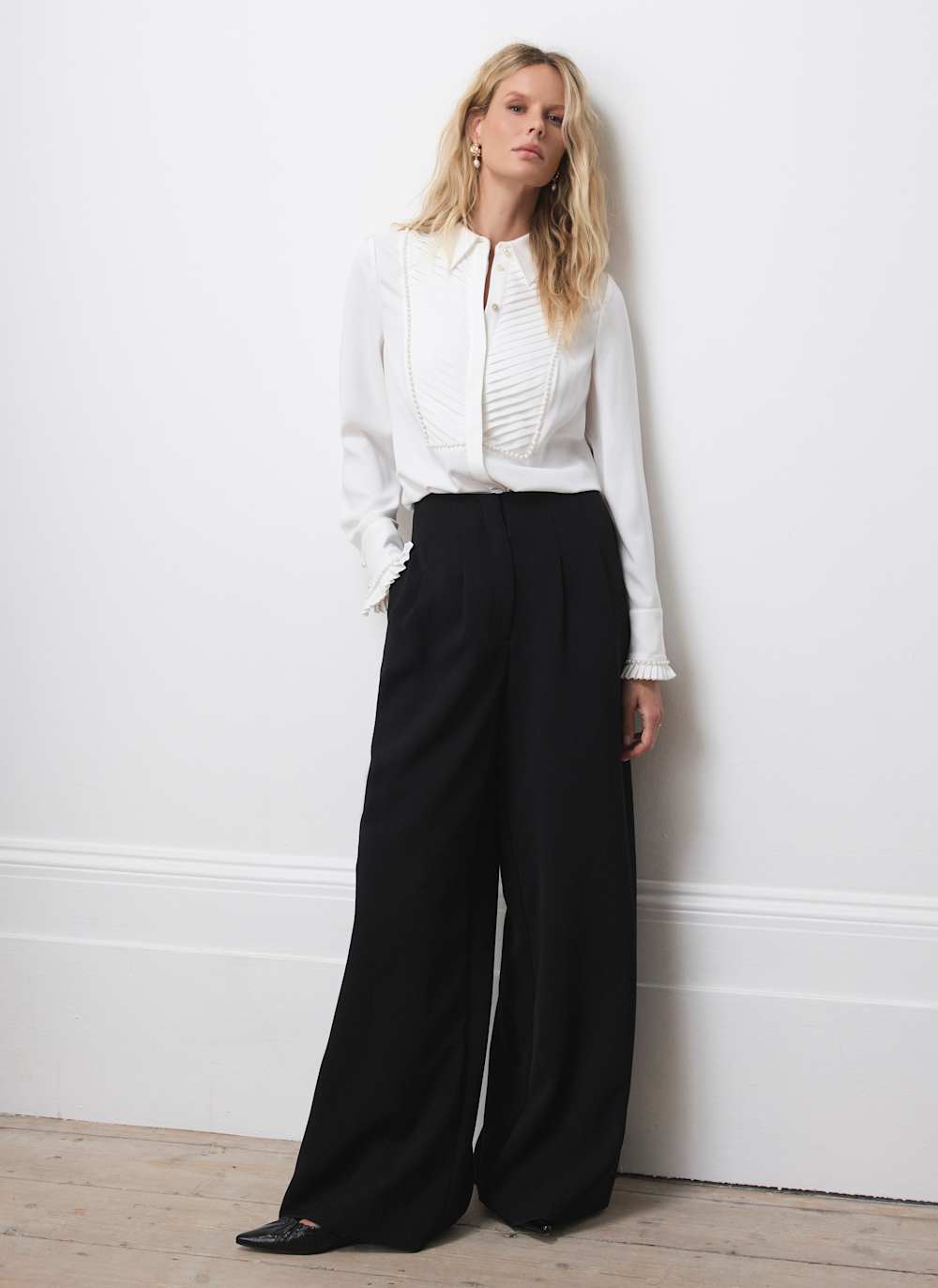 Black Wide Leg Darted Trousers