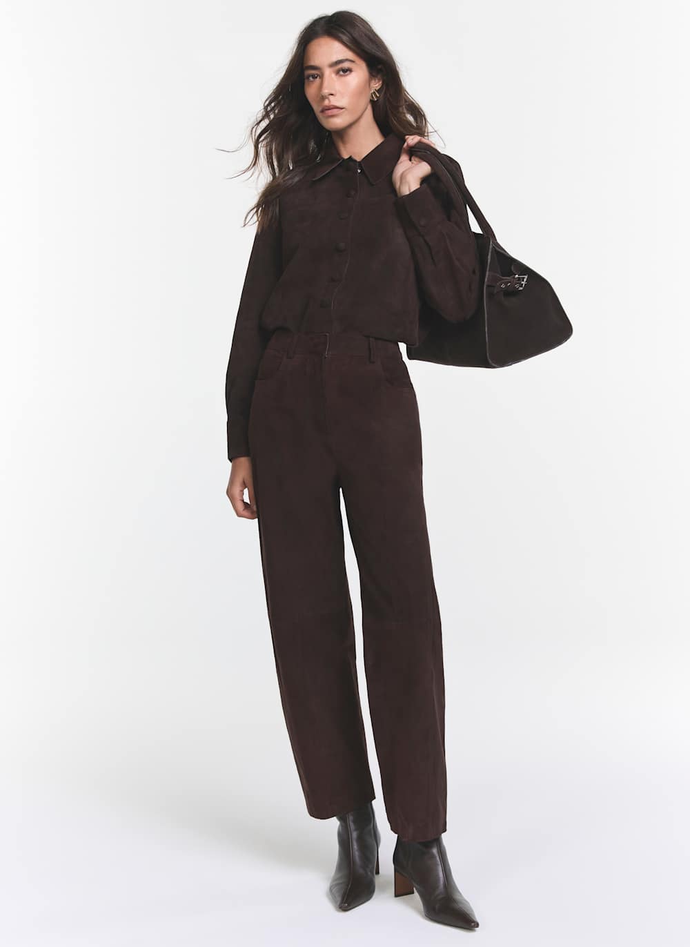 Brown Suede Barrel Leg Trousers