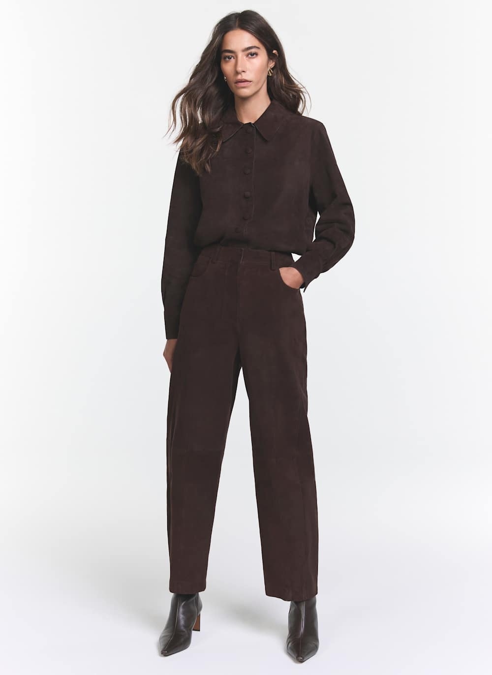 Brown Suede Barrel Leg Trousers