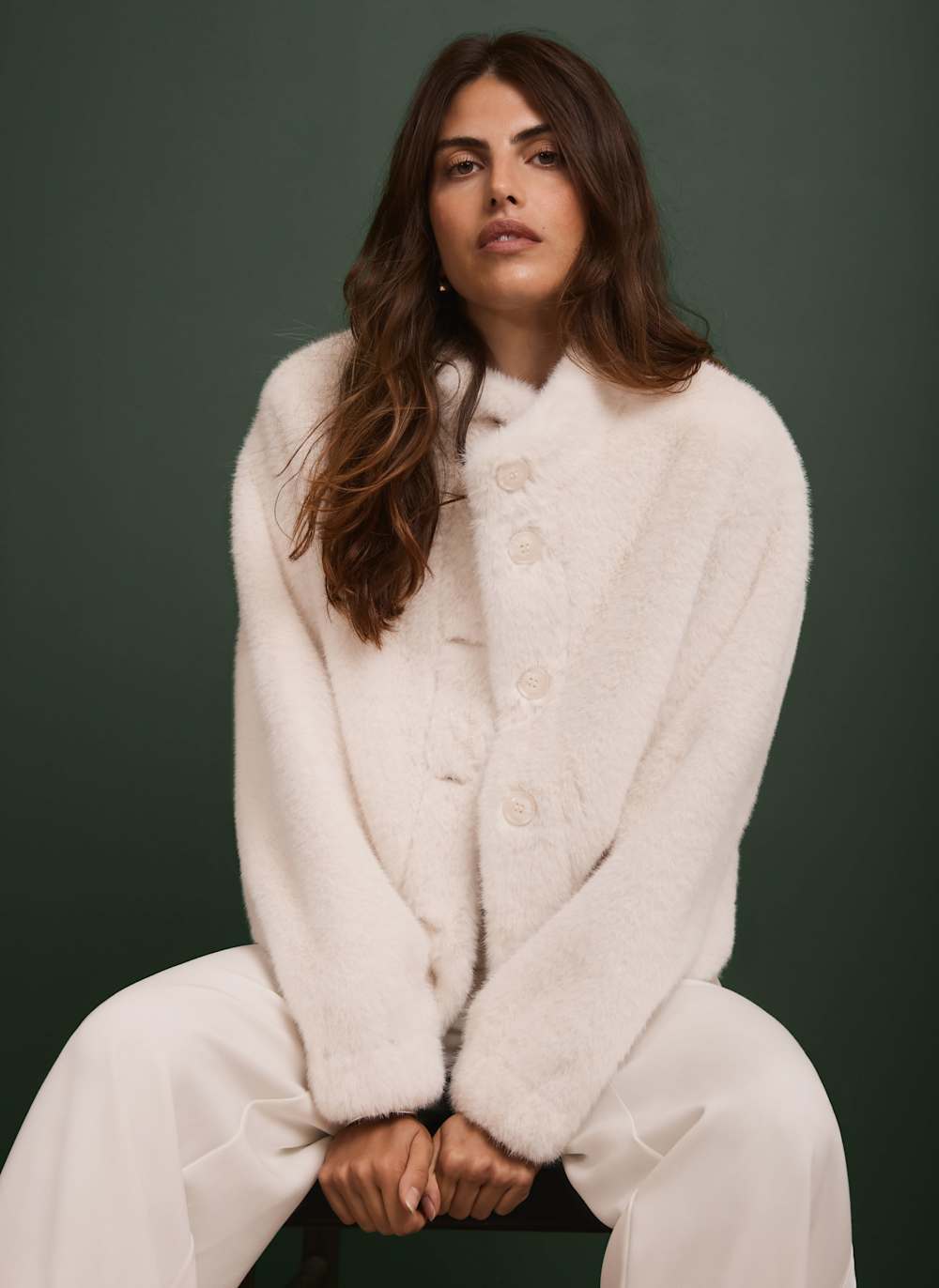 White Faux Fur Bomber Jacket