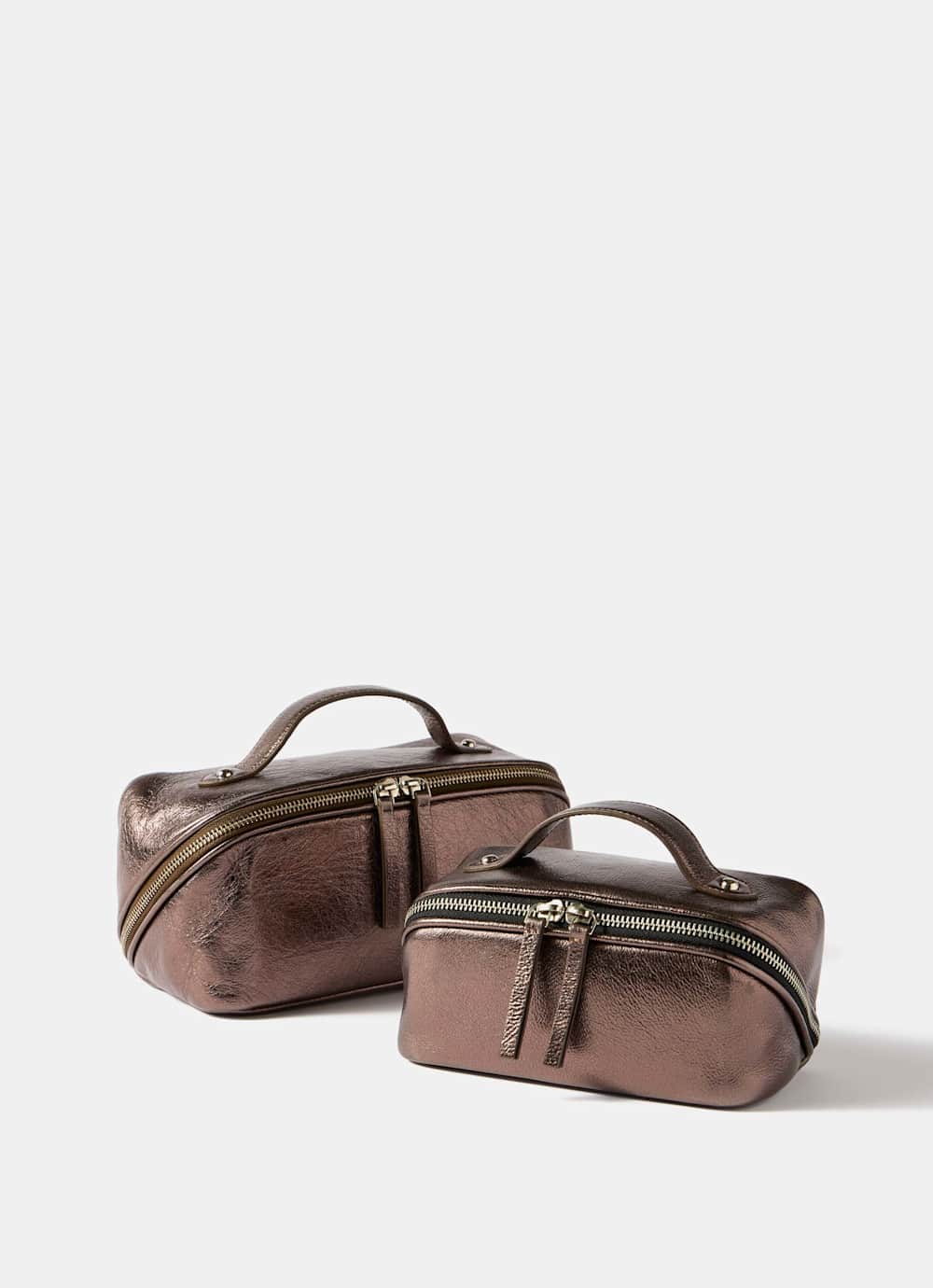 Brown Metallic Leather Large Wash Bag