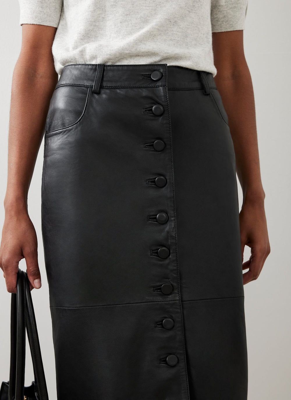 Black Leather Midi Skirt