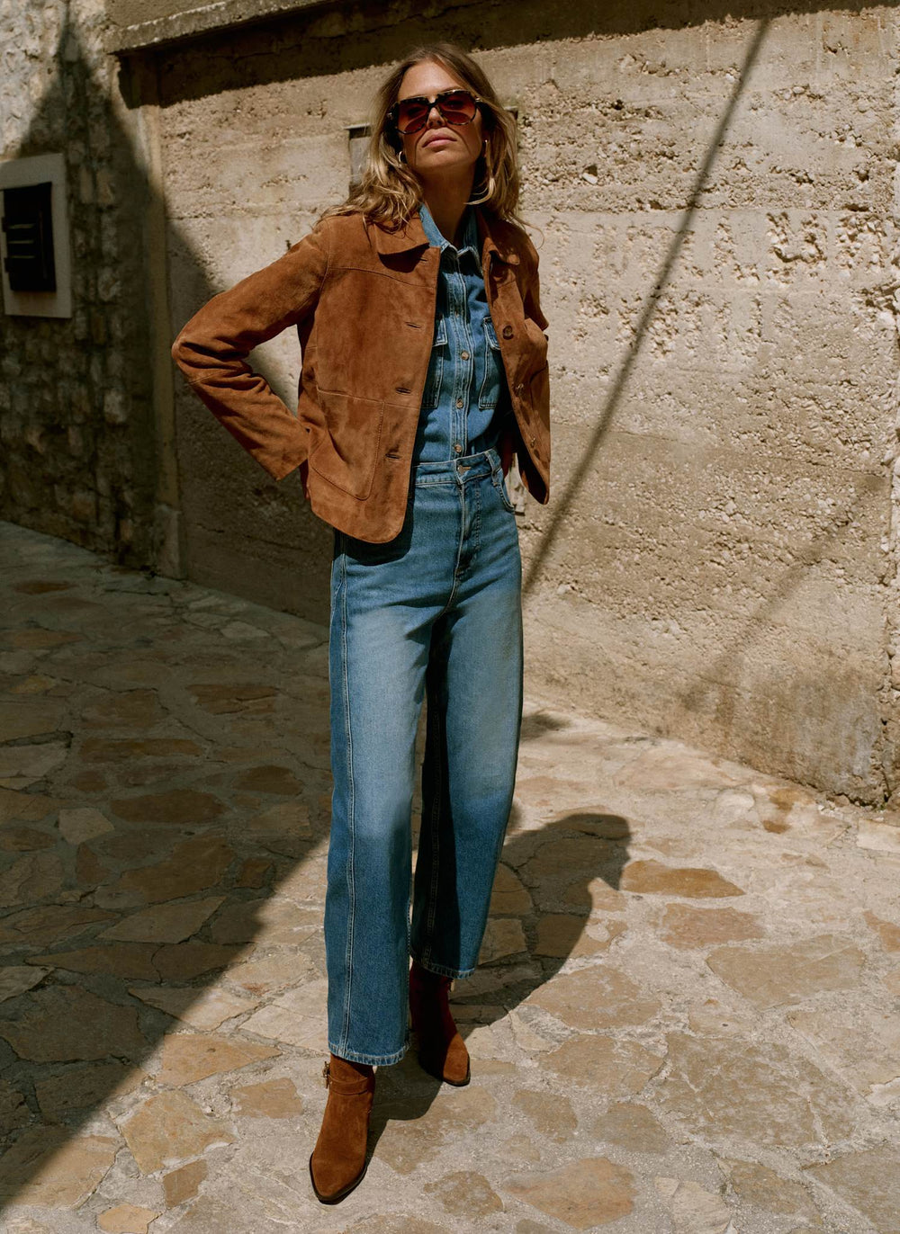 Tan Suede Pocket Detail Jacket