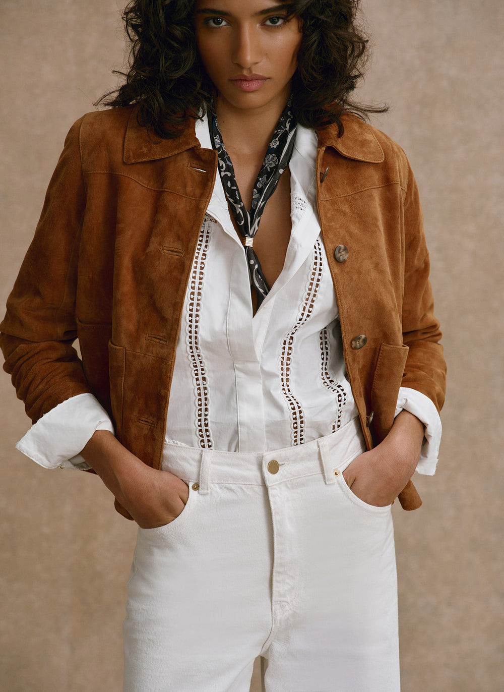 Tan Suede Pocket Detail Jacket