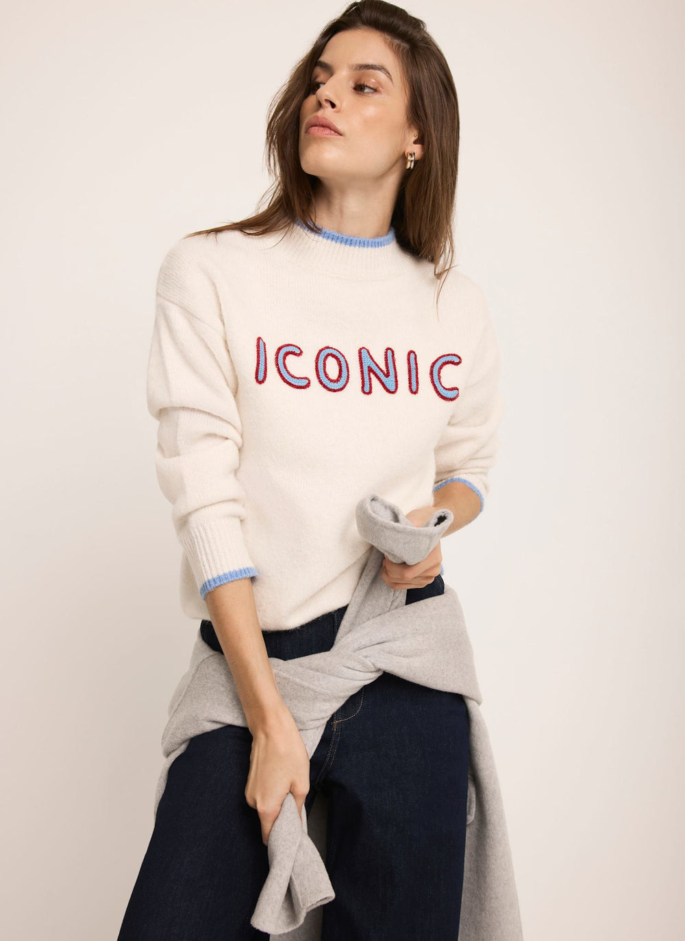 Cream Iconic Embroidered Knit Jumper