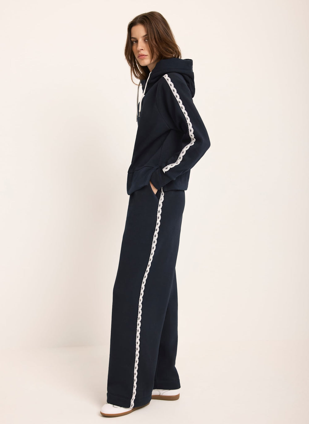 Navy Crochet Trim Hoodie