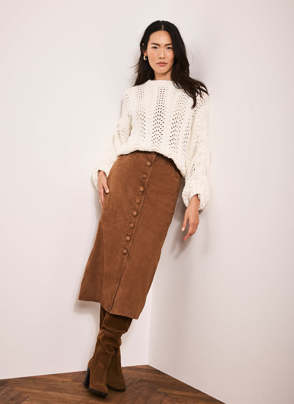 Tan Suede Midi Skirt