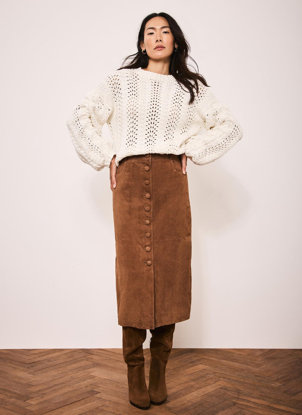 Tan Suede Midi Skirt