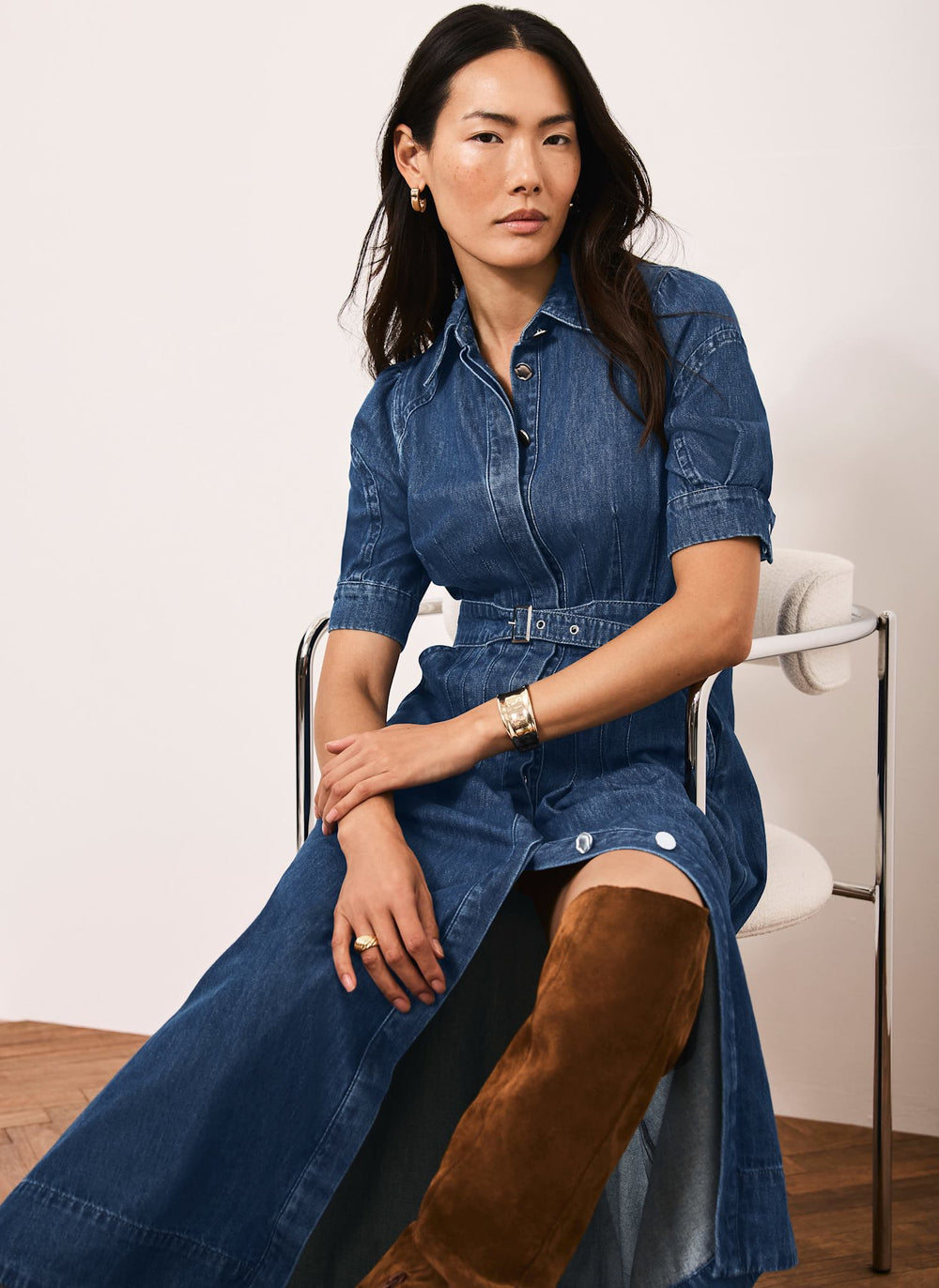 Indigo Denim Midi Shirt Dress