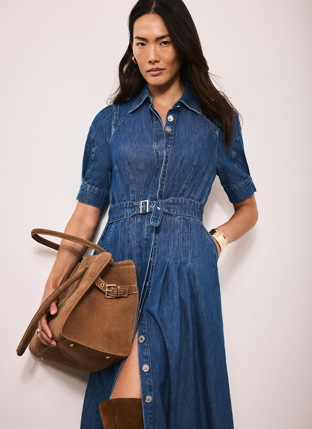 Indigo Denim Midi Shirt Dress