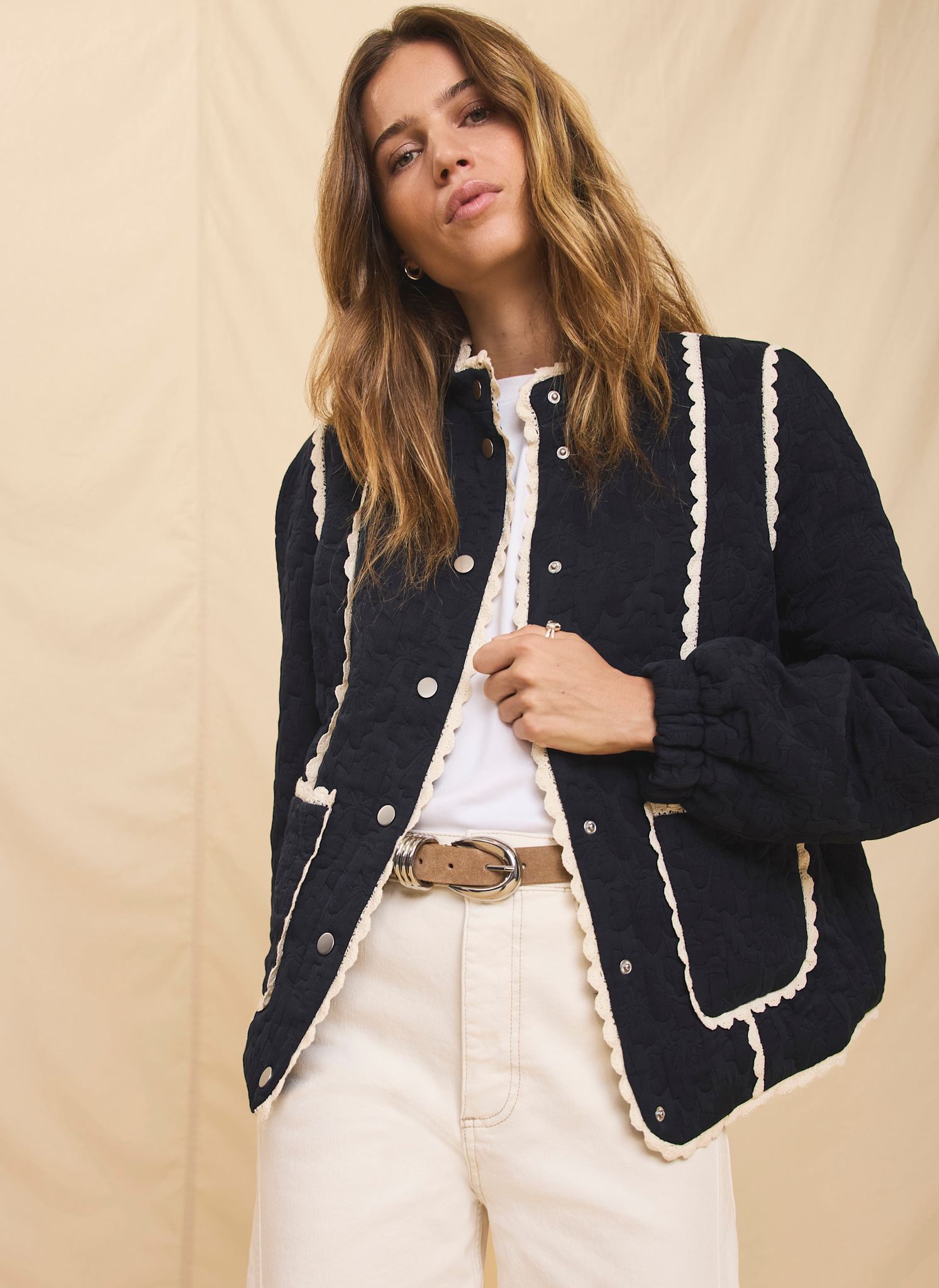 Navy Floral Jacquard Quilted Jacket – Mint Velvet