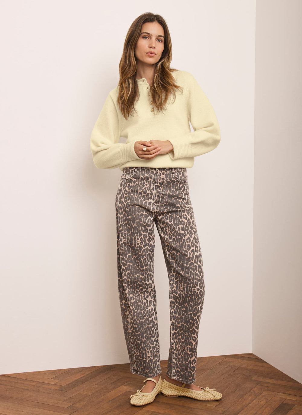 Leopard Print Barrel Leg Jeans