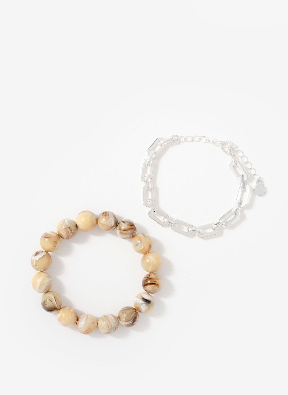 Neutral Beaded and Chain Layer Bracelet