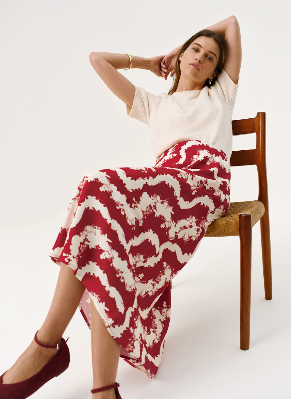 Red Wavy Print Slip Skirt