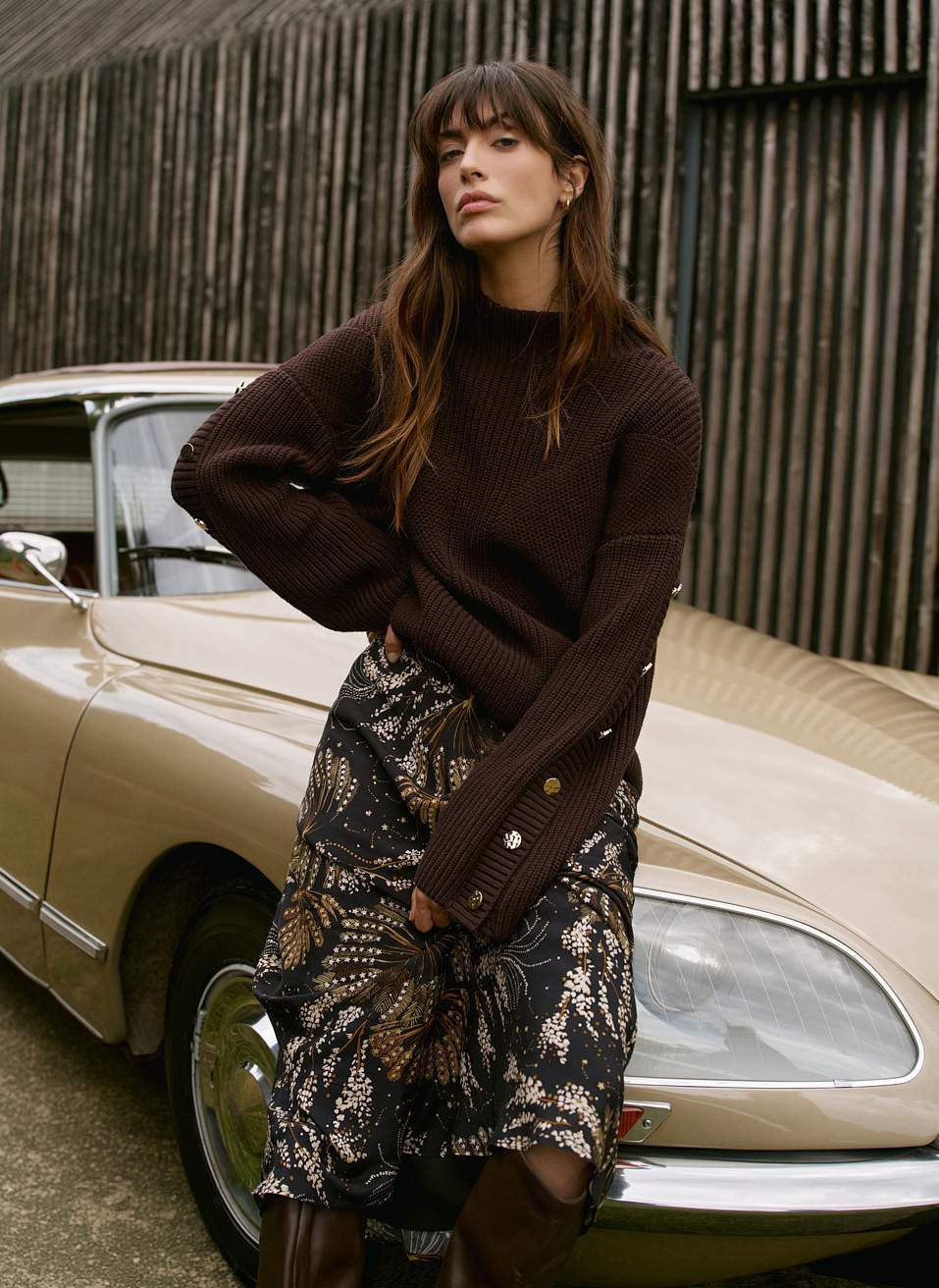 Navy Printed Slip Midi Skirt