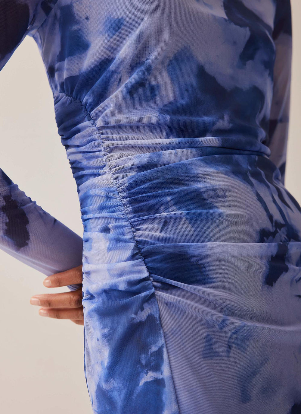 Blue Abstract Print Mesh Midi Dress