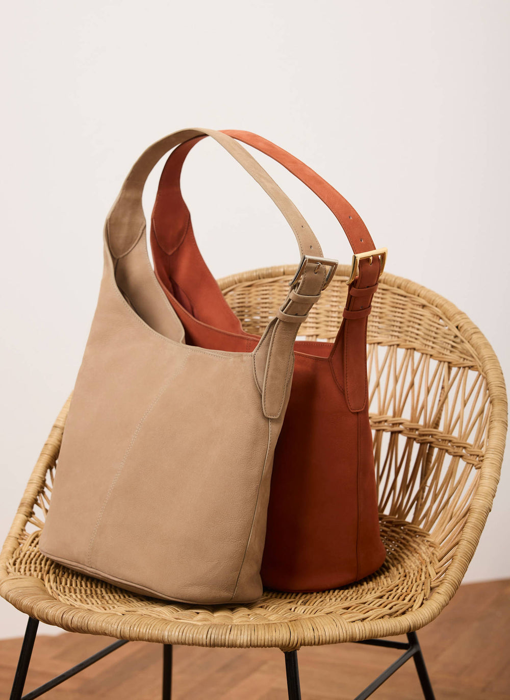 Alexa Neutral Suede Bucket Bag