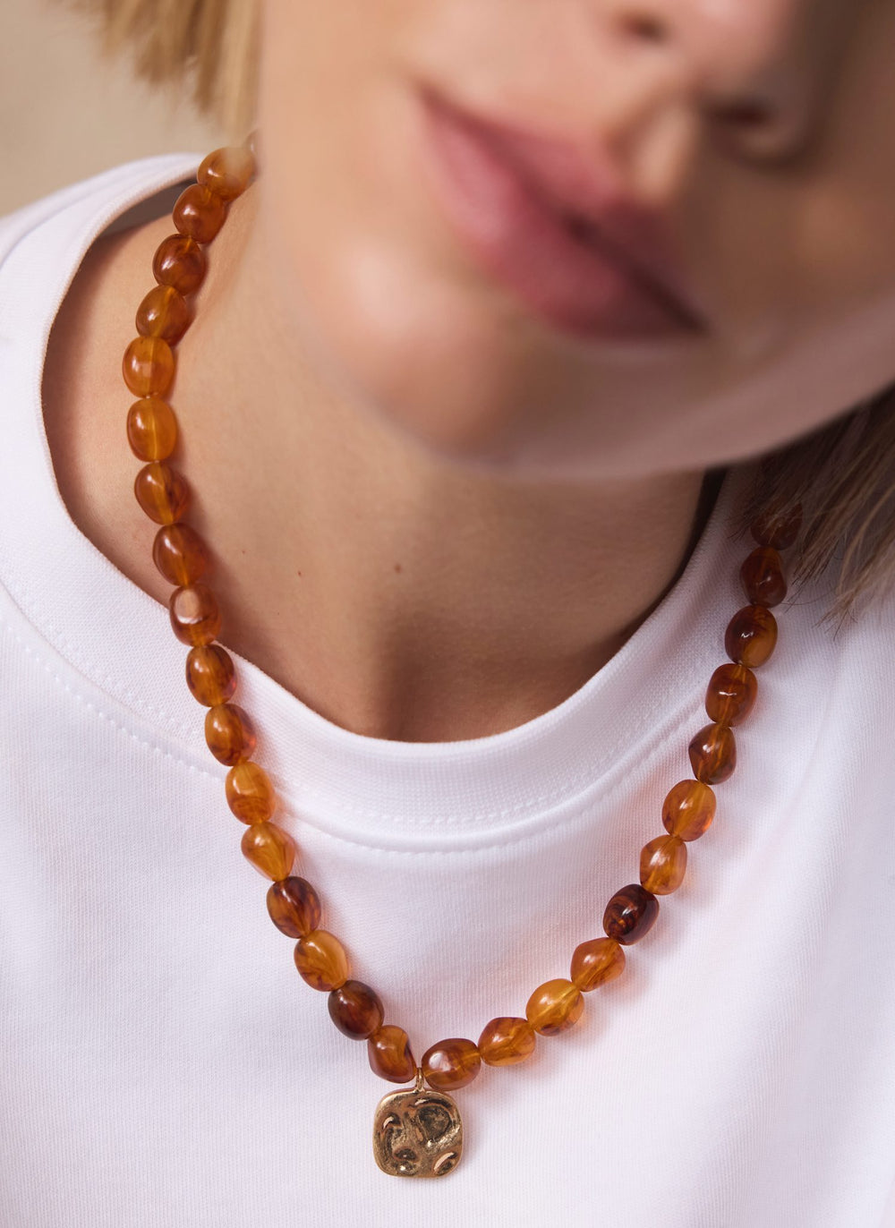 Amber Beaded Charm Necklace