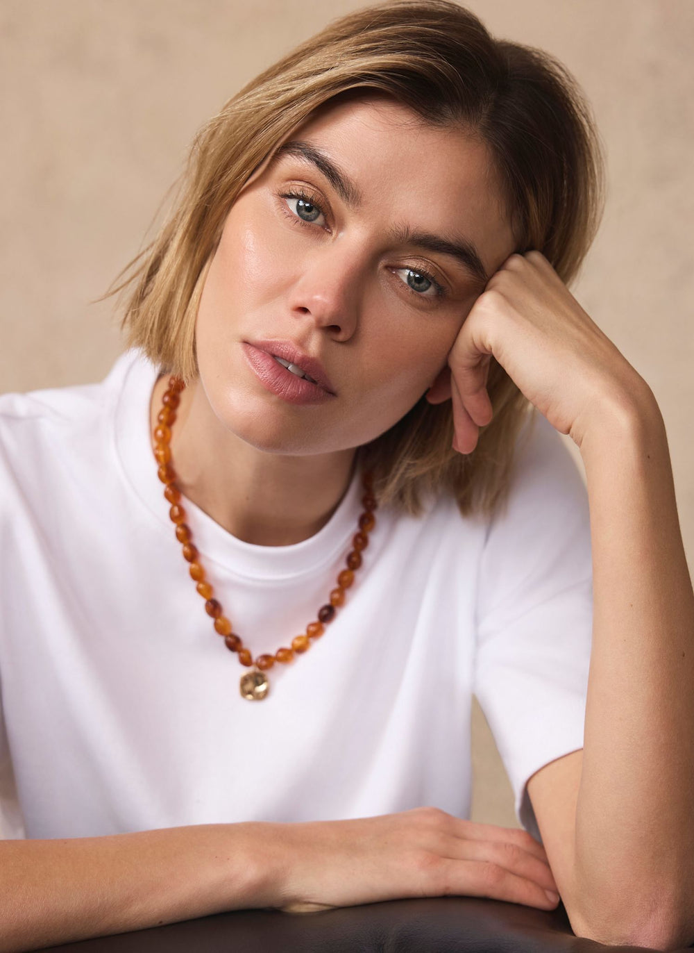 Amber Beaded Charm Necklace
