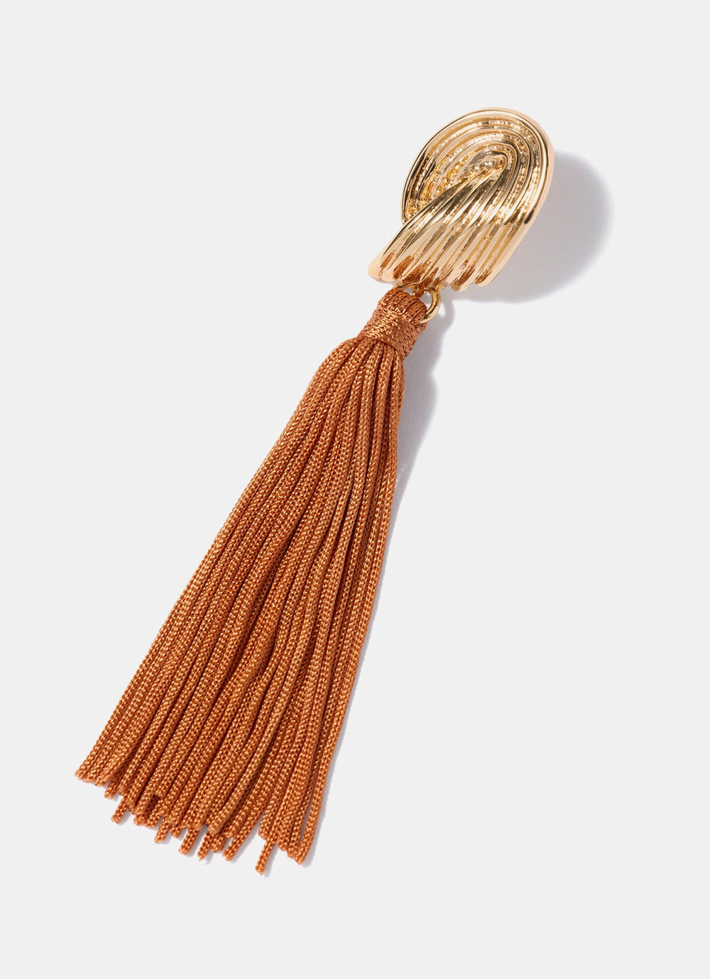 Gold Tone Ridged Wing Tassel Earrings