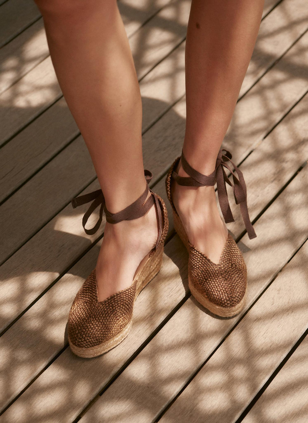 Amelia Brown Woven Espadrille Wedges