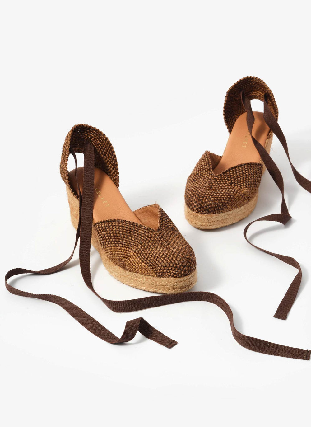 Amelia Brown Woven Espadrille Wedges