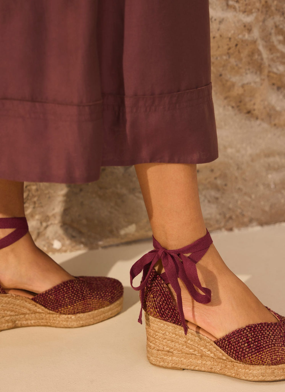 Amelia Burgundy Woven Espadrille Wedges