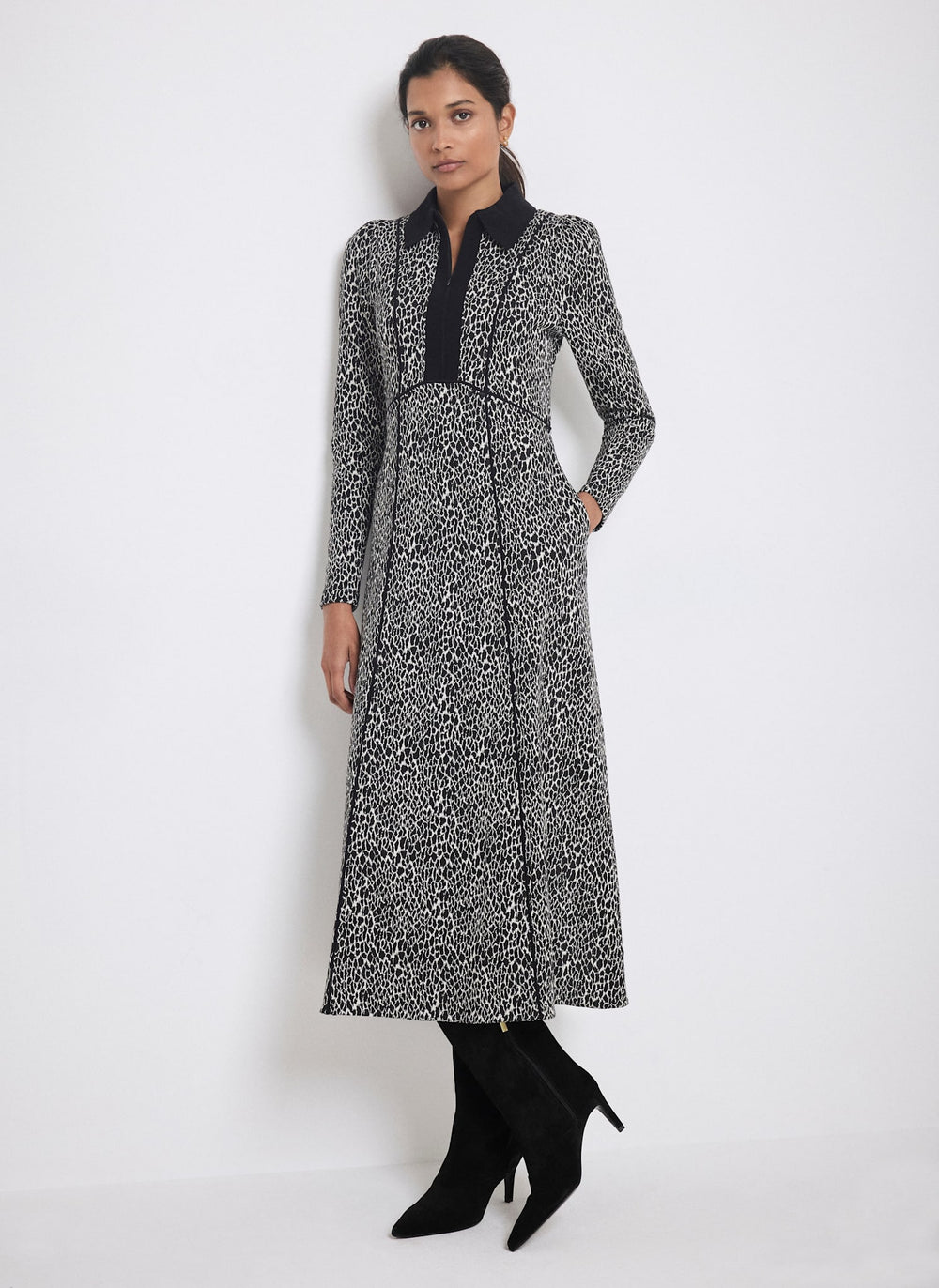 Black Animal Print Jacquard Midi Dress
