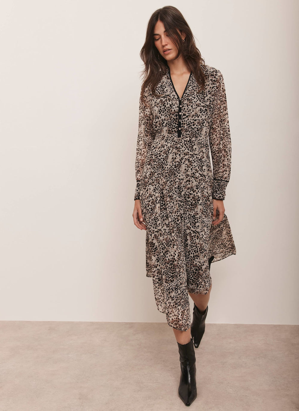 Leopard Print Asymmetric Midi Dress