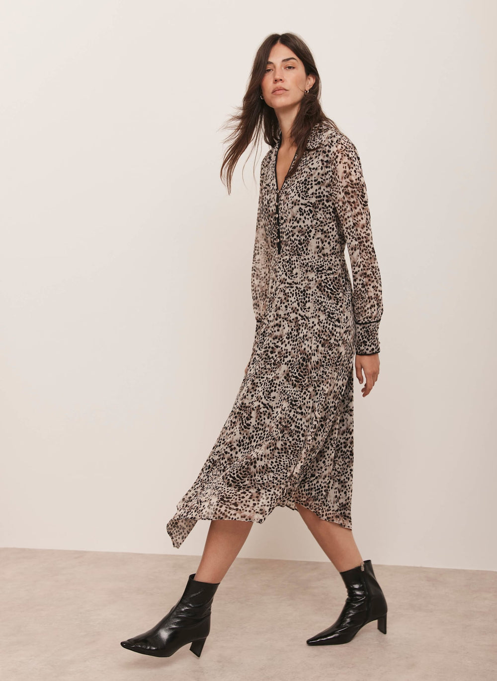 Leopard Print Asymmetric Midi Dress