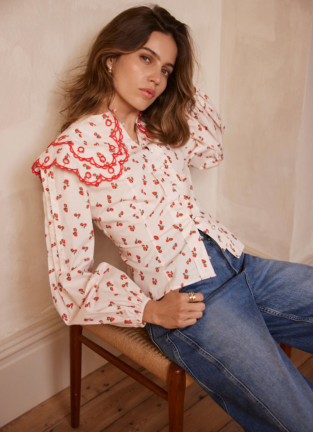 Strawberry Print Statement Collar Blouse