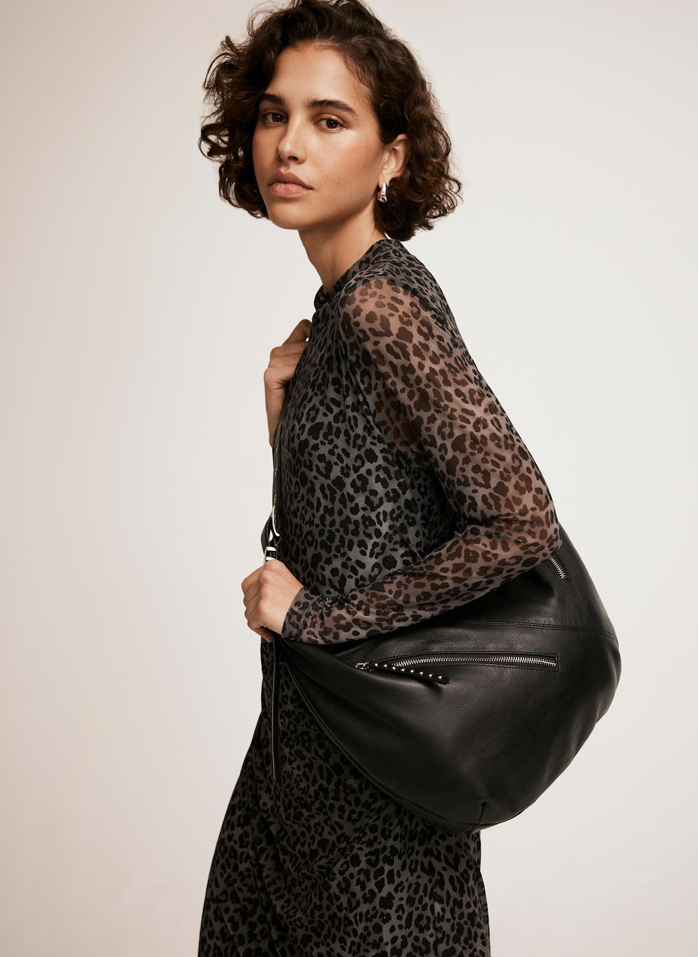 Grey Leopard Print Mesh Midi Dress