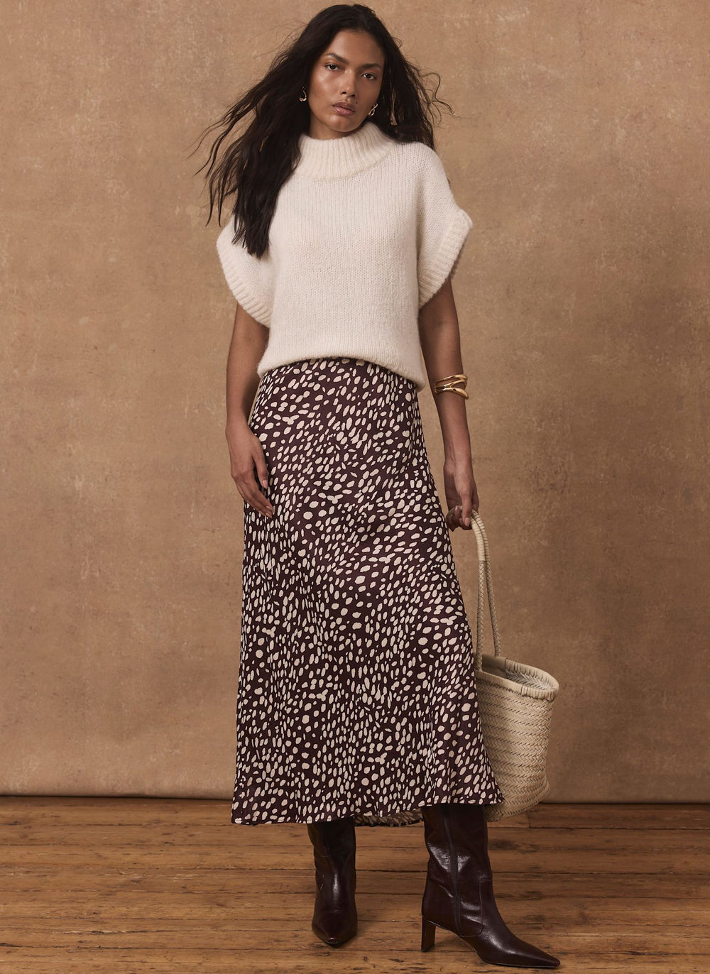 Burgundy Animal Print Satin Maxi Slip Skirt