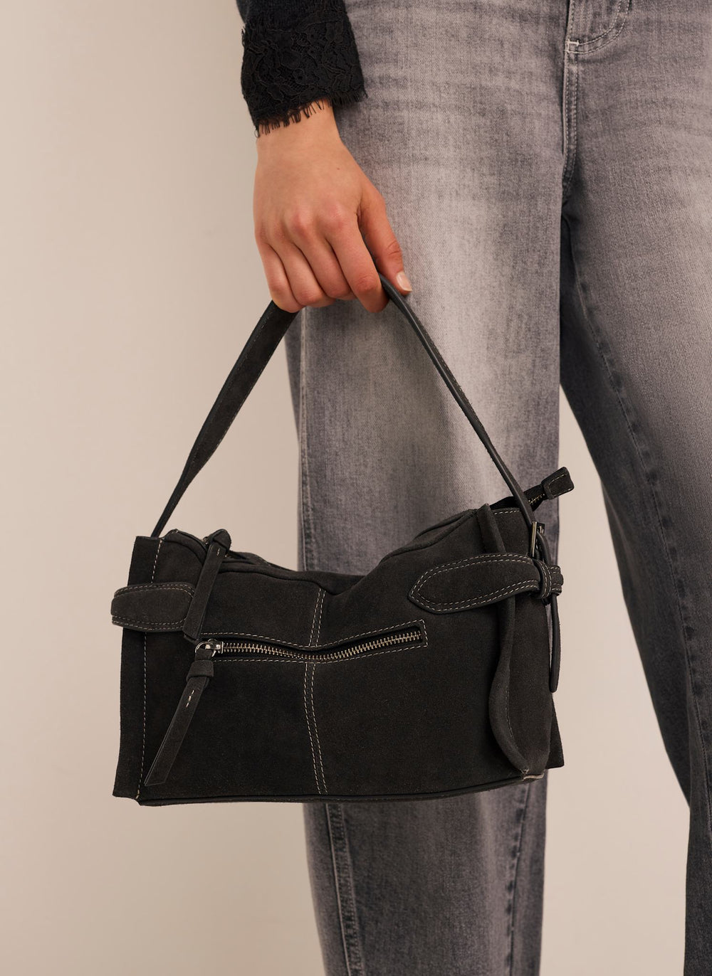 Annie Dark Grey Suede Crossbody Bag