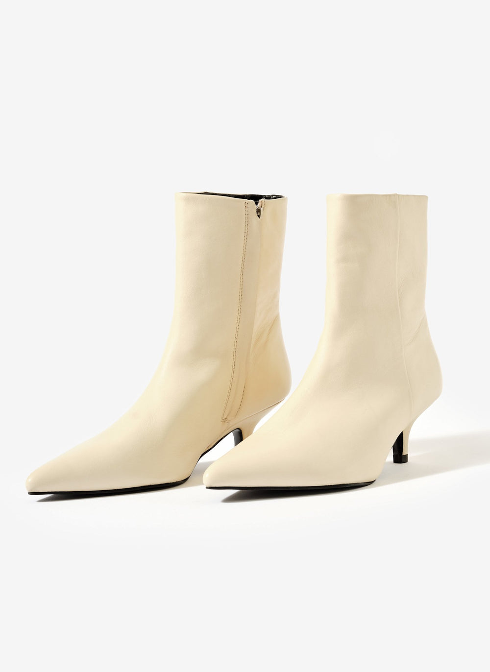 Ashley Cream Leather Kitten Heel Ankle Boots