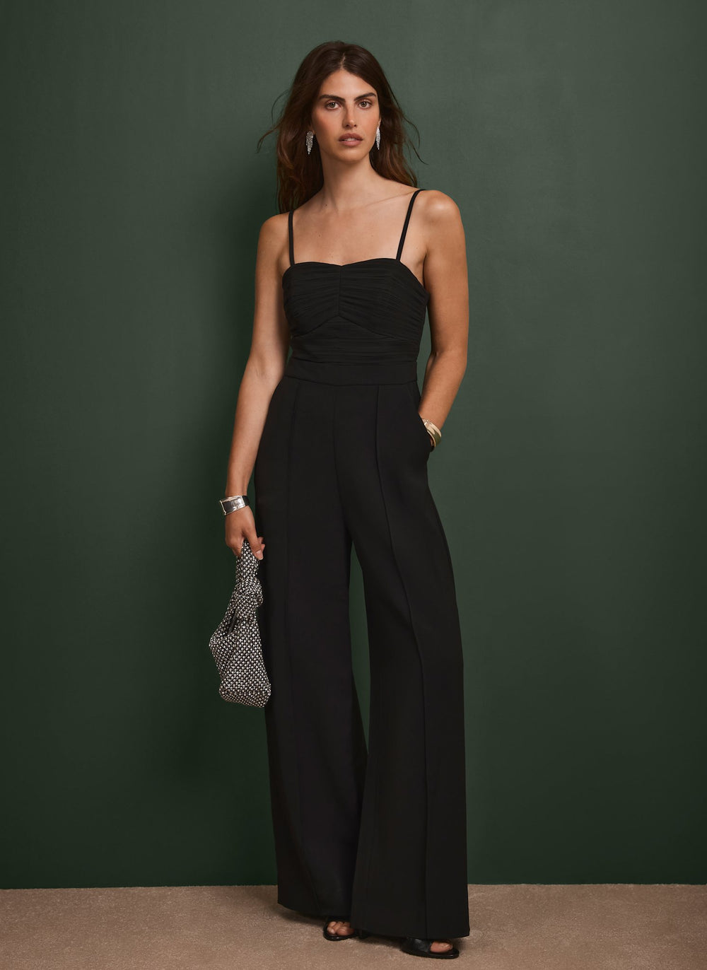 Black Pleated Bandeau Jumpsuit
