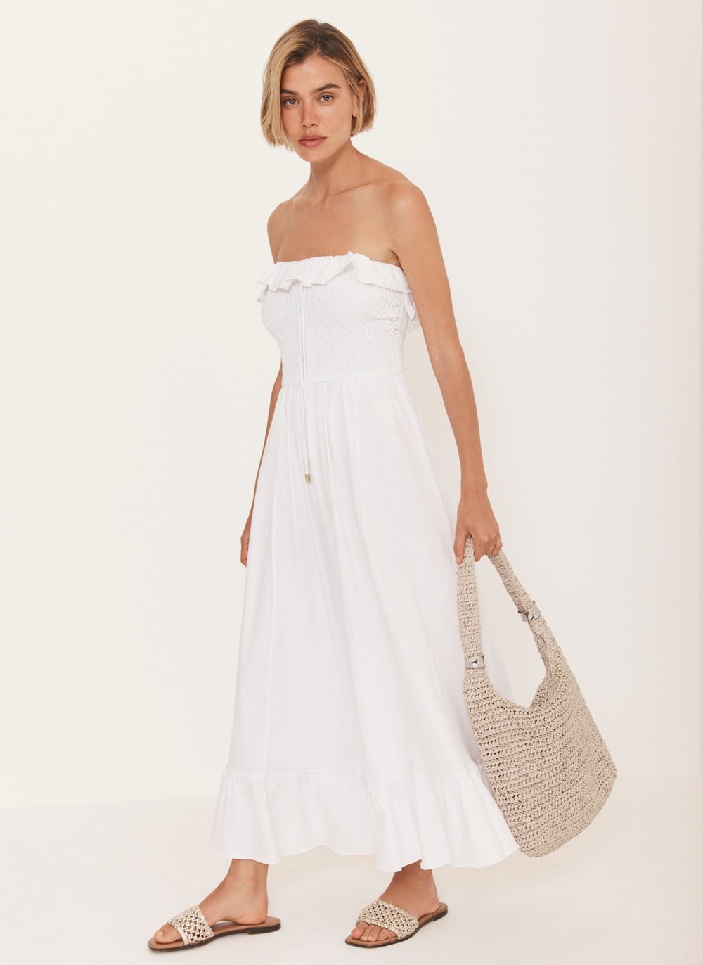 White Bandeau Midi Dress