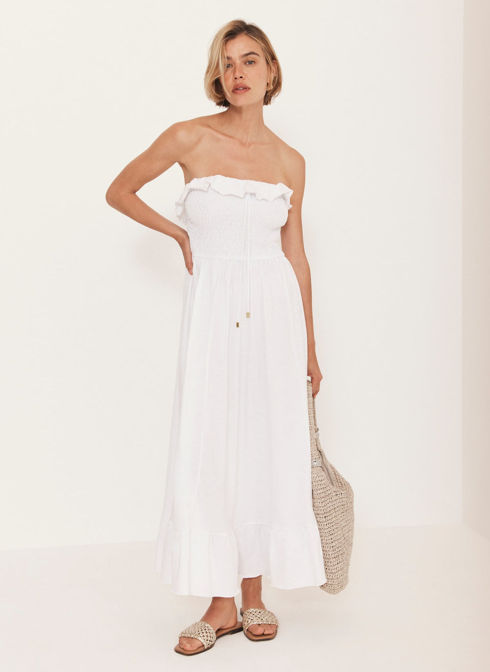 White Bandeau Midi Dress