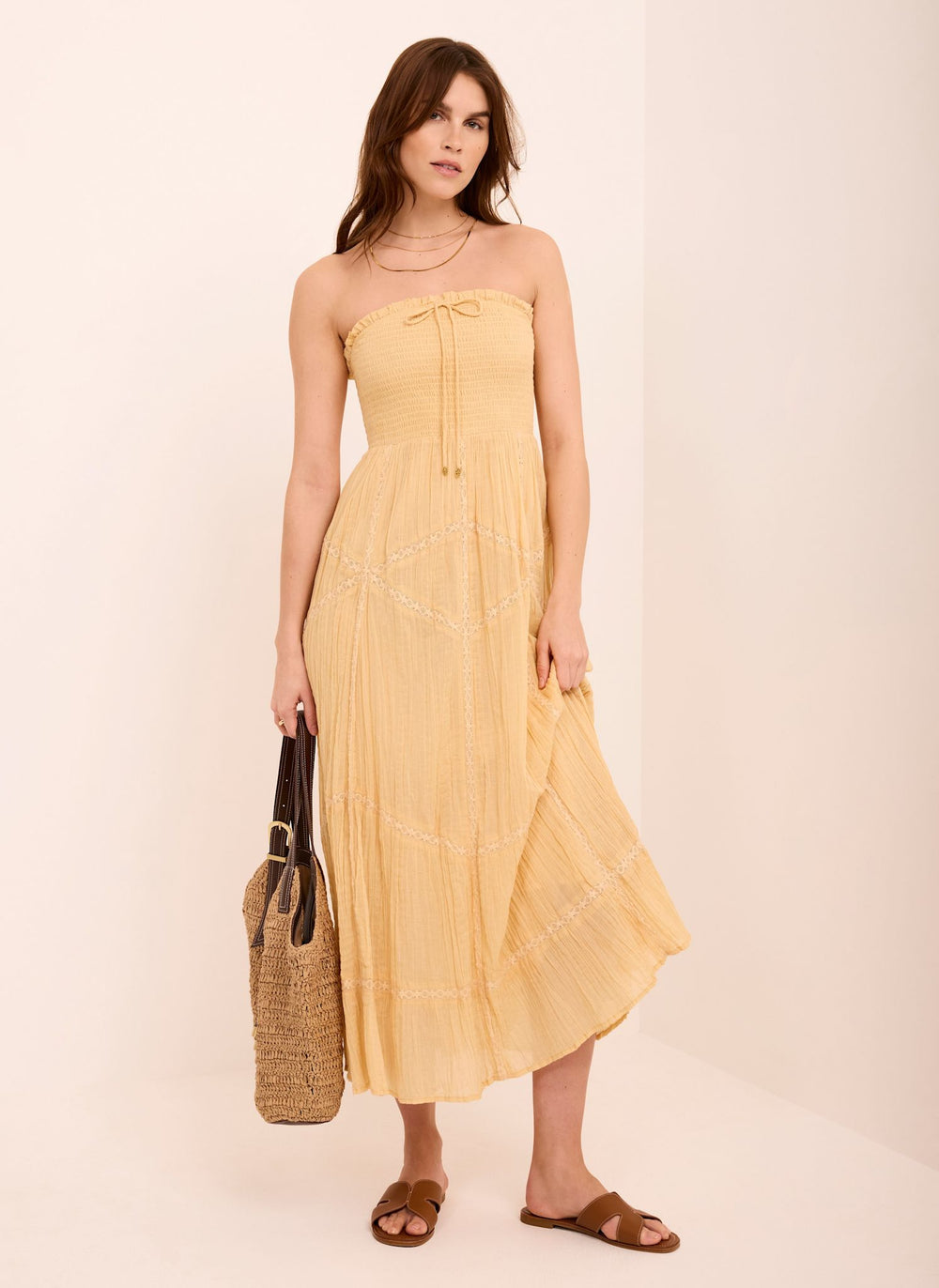 Yellow Cotton Bandeau Midi Dress