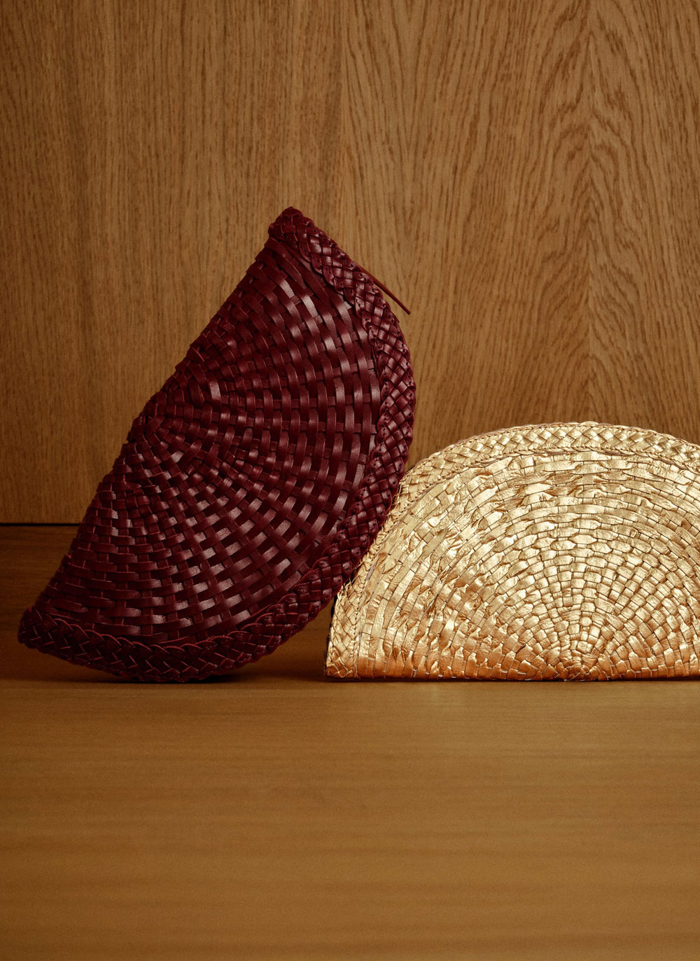 Bea Red Leather Woven Clutch