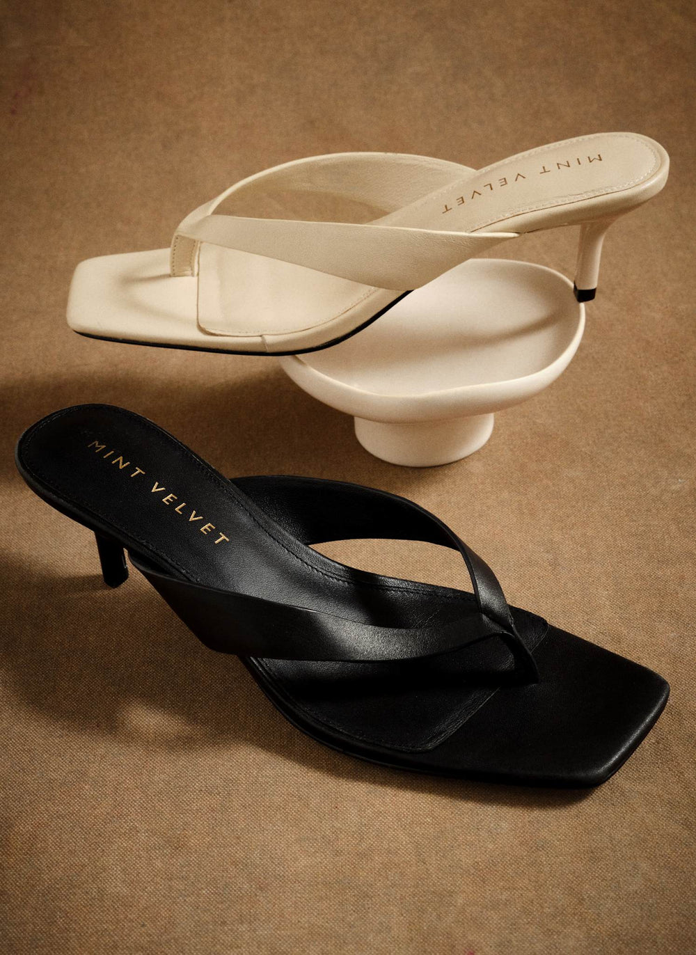 Betty Black Leather Flip Flop Heels