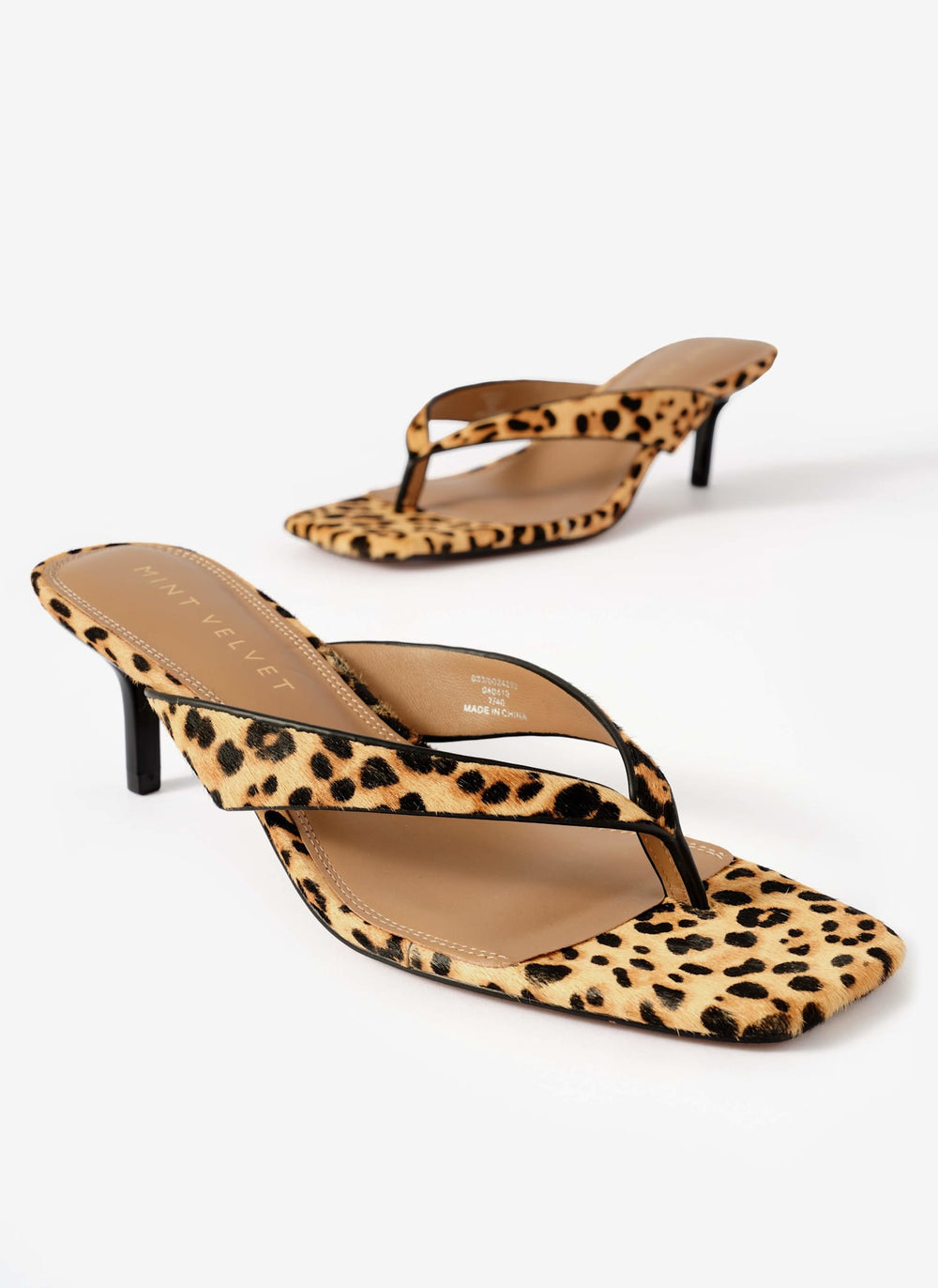 Betty Leopard Print Leather Flip Flop Heels