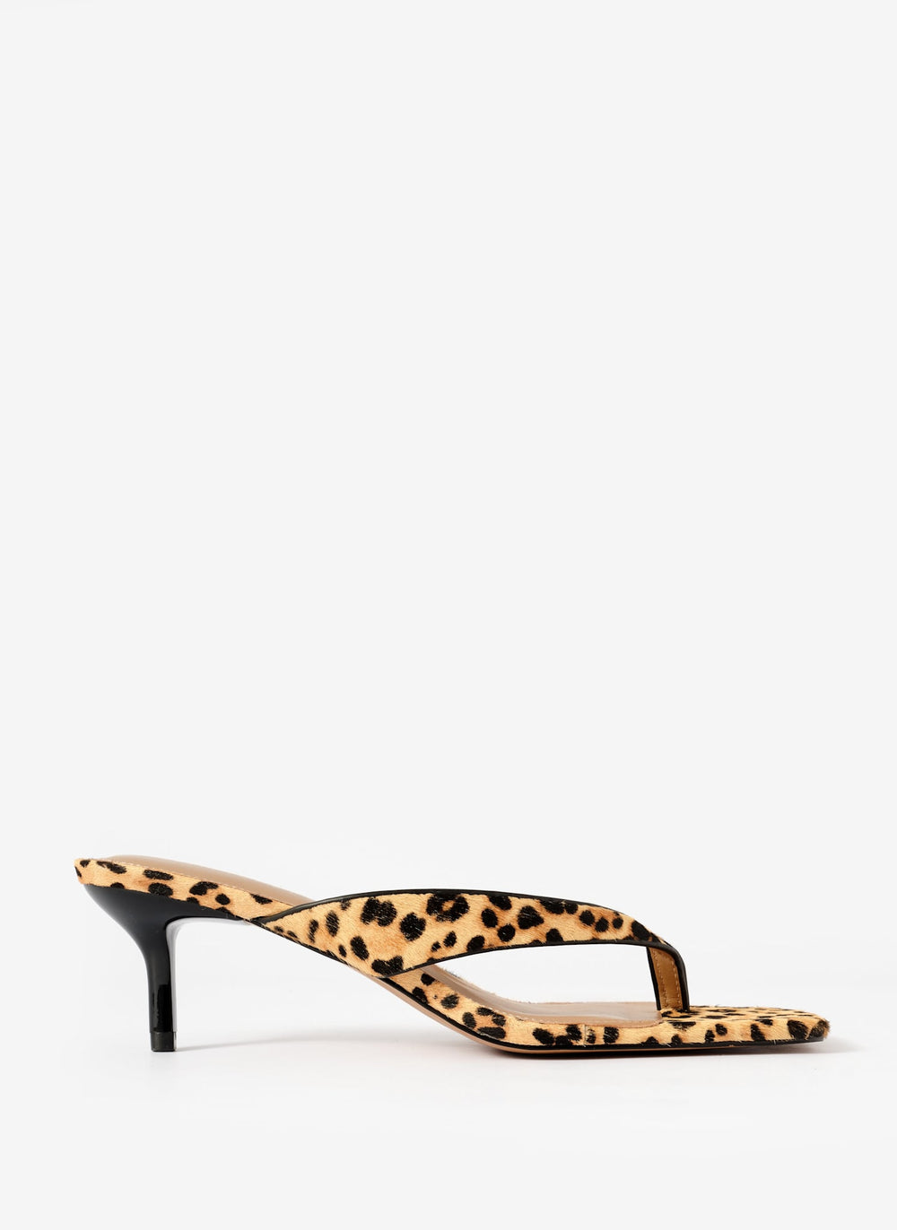 Betty Leopard Print Leather Flip Flop Heels
