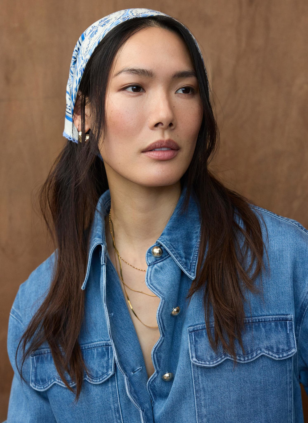 Blue Cotton Printed Neck Scarf
