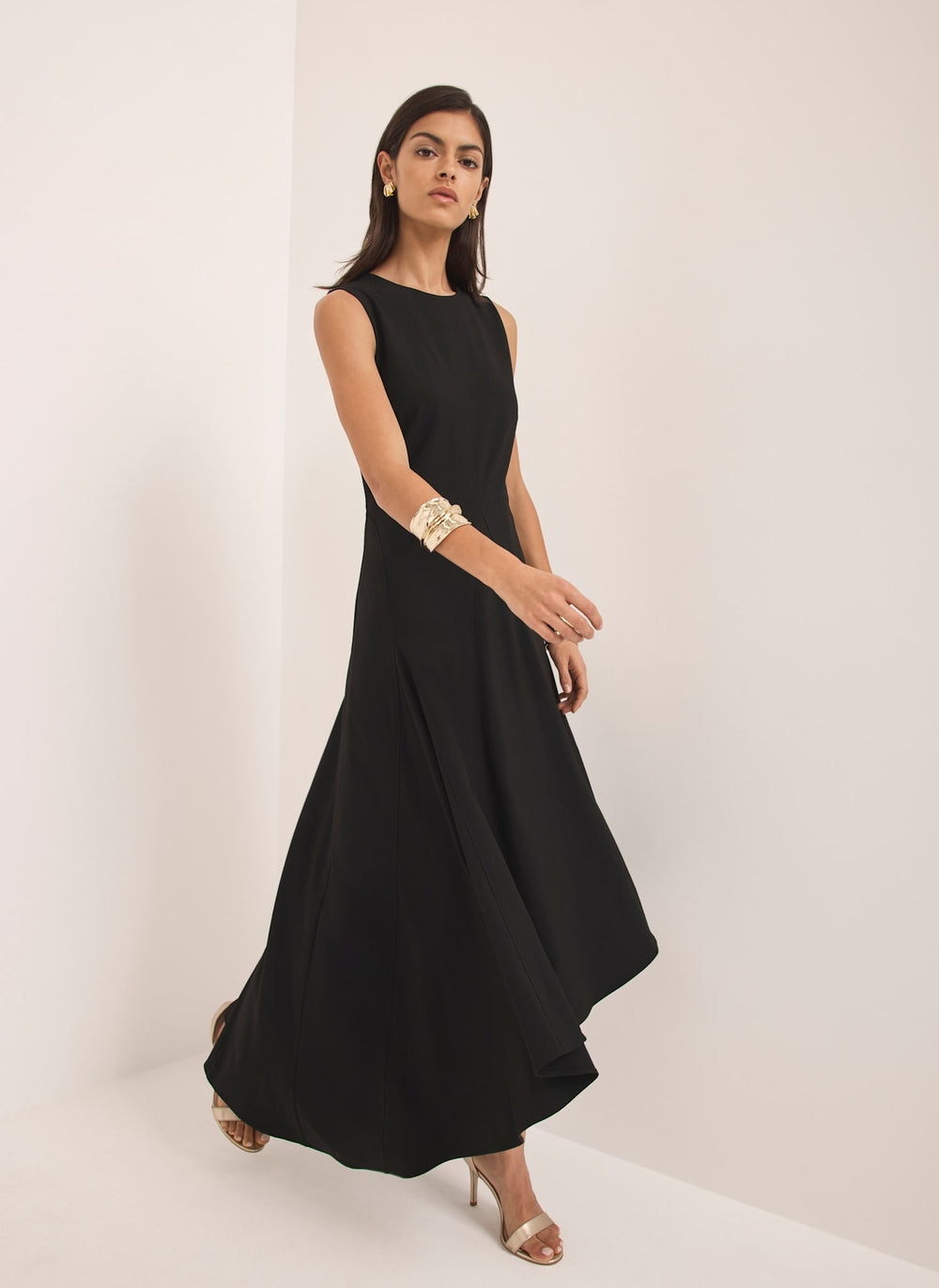 Black Asymmetric Midi Dress